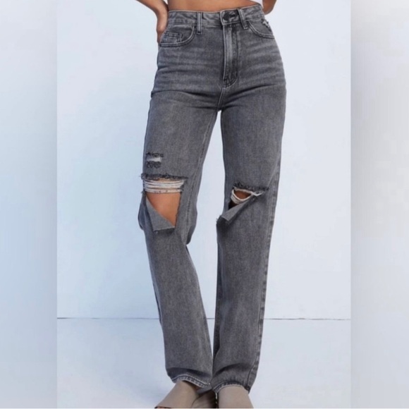 PacSun 90s Boyfriend Black Distressed Denim Straight Leg Jean Pants Size 28 - Picture 1 of 13